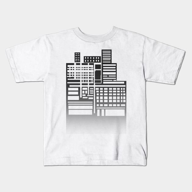 8-bit city Black Version Kids T-Shirt by sketchbooksage